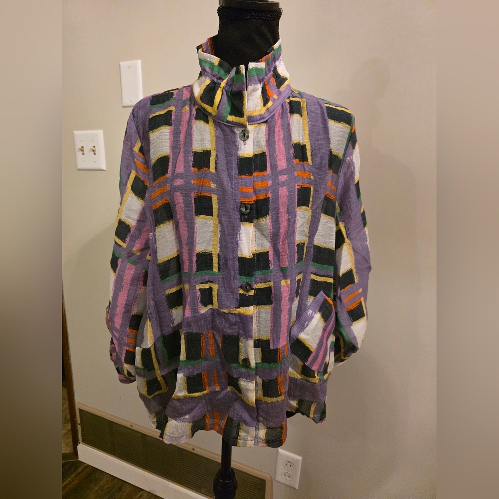 Trisha Tyler Colorful Plaid Button-Up Jacket